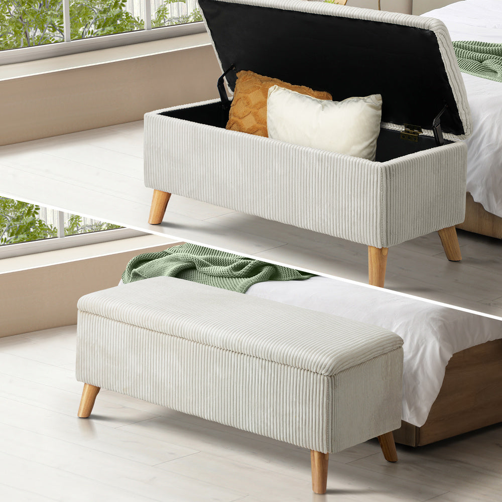 Beige Large Polyester Storage Ottoman Blanket Box