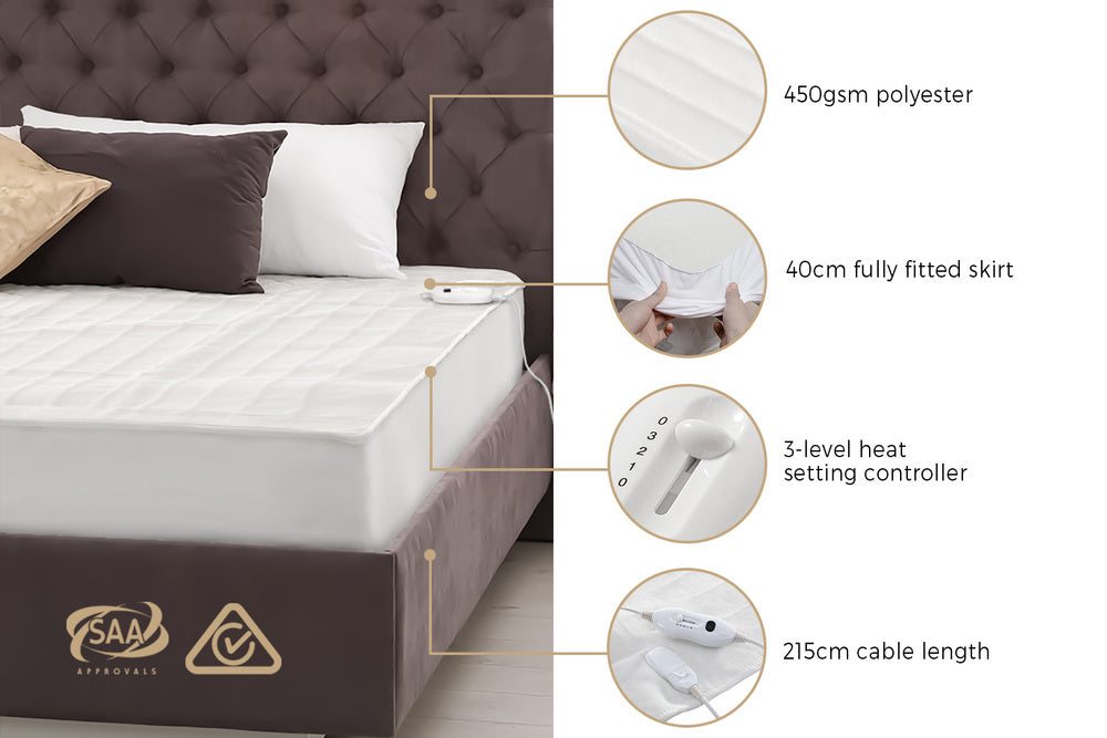 Single Electric Blanket Fully Fitted Washable Polyester