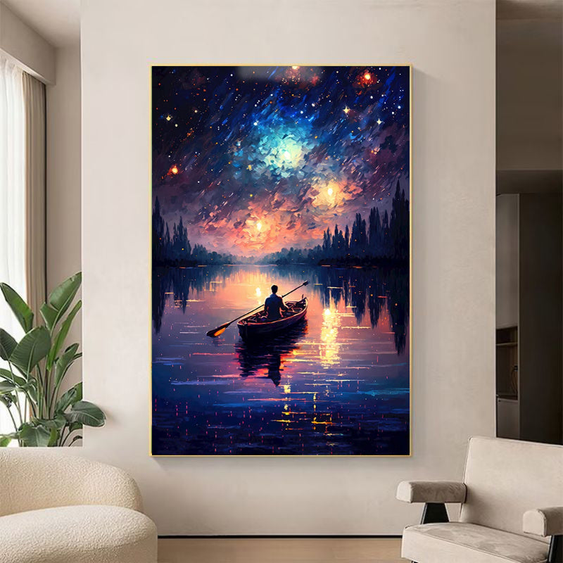Handmade Oil Painting Canvas Wall Art Decoration Starry Sky Lake Night View Nique Landscape For Home Decor Birthday Gift