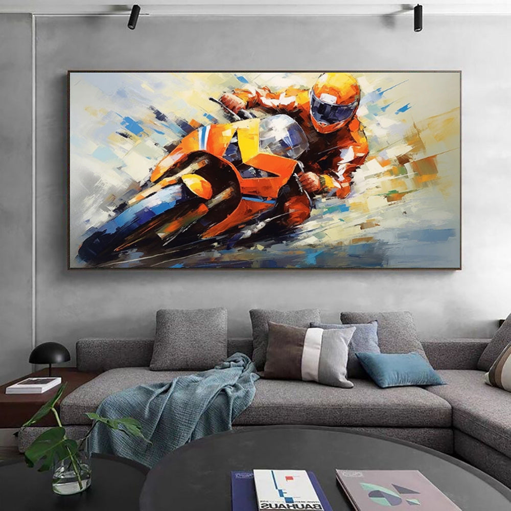 Handmade Oil Painting Canvas Wall Art Decoration Motorcycle Sports Picture For Boy Girl Club Decoration Gifts Decor No Framed