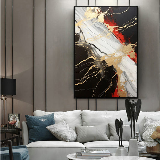 Vintage Gold Black Red Abstract Handmade Oil Painting Original Decoration Living Room Contemporary Home Decor Wall Art