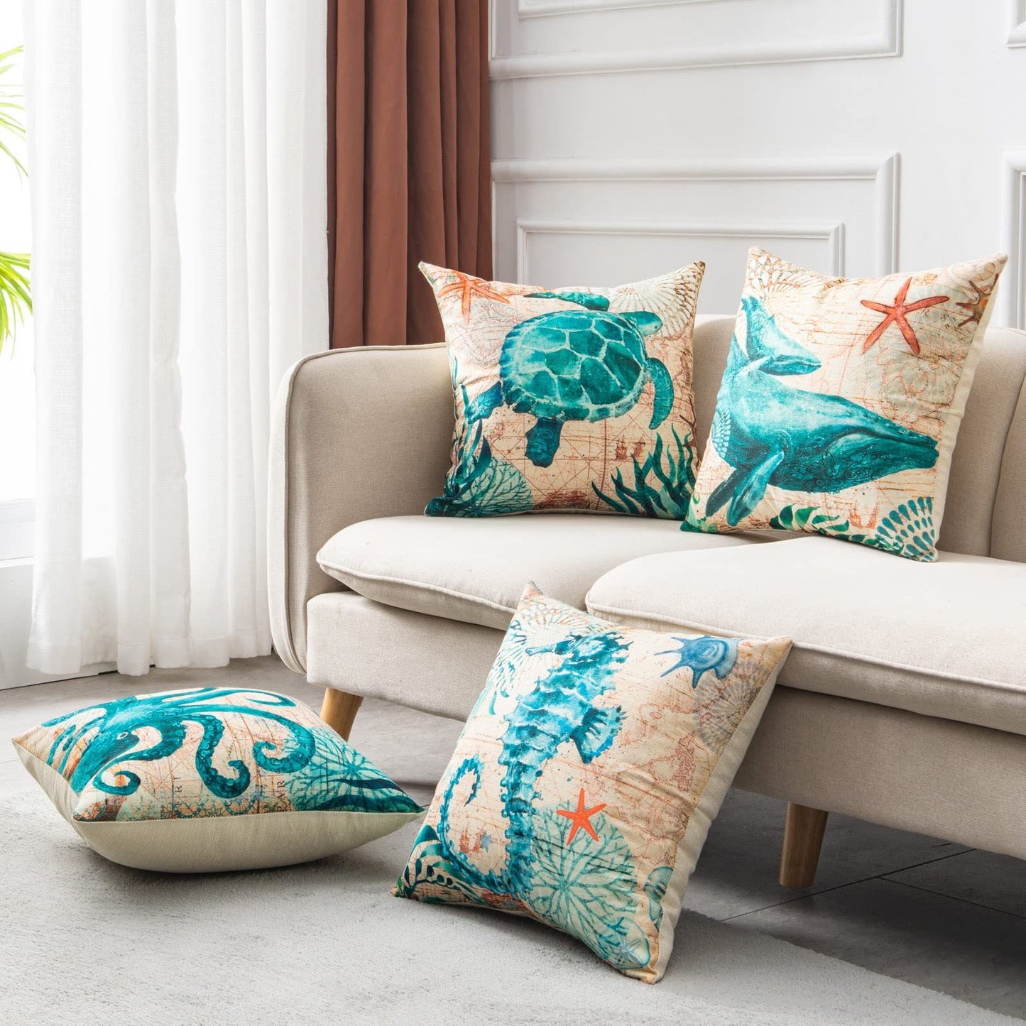 Turtle Printed Cushion Cover – 45x45cm | Modern Throw Pillow Case
