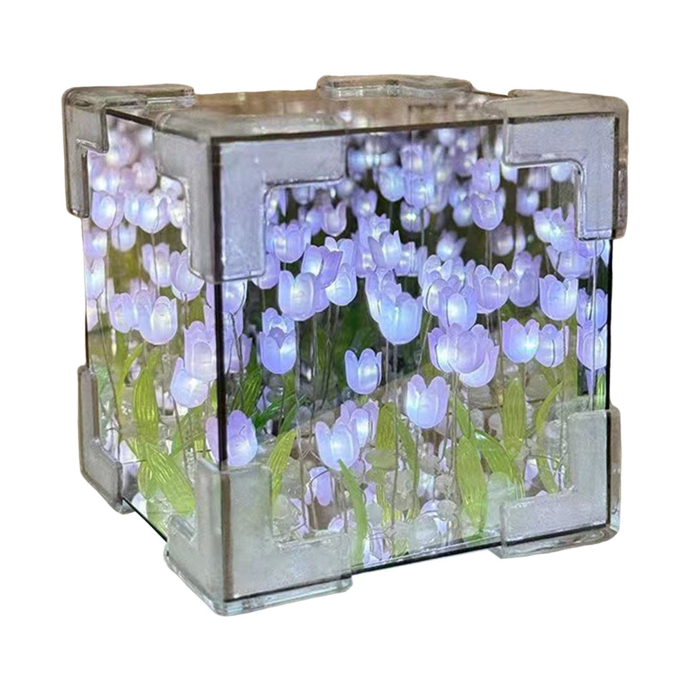 DIY Tulip Night Light Cube Mirror  Tulip Lamp Decorative Tulip Mirror Lamp