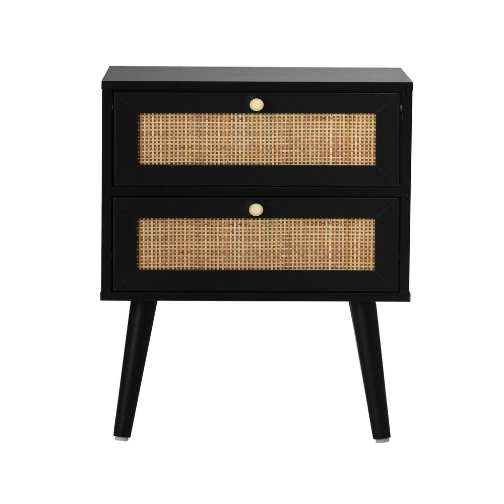 Set of 2 Rattan Bedside Tables with 2 Drawers Storage Cabinet