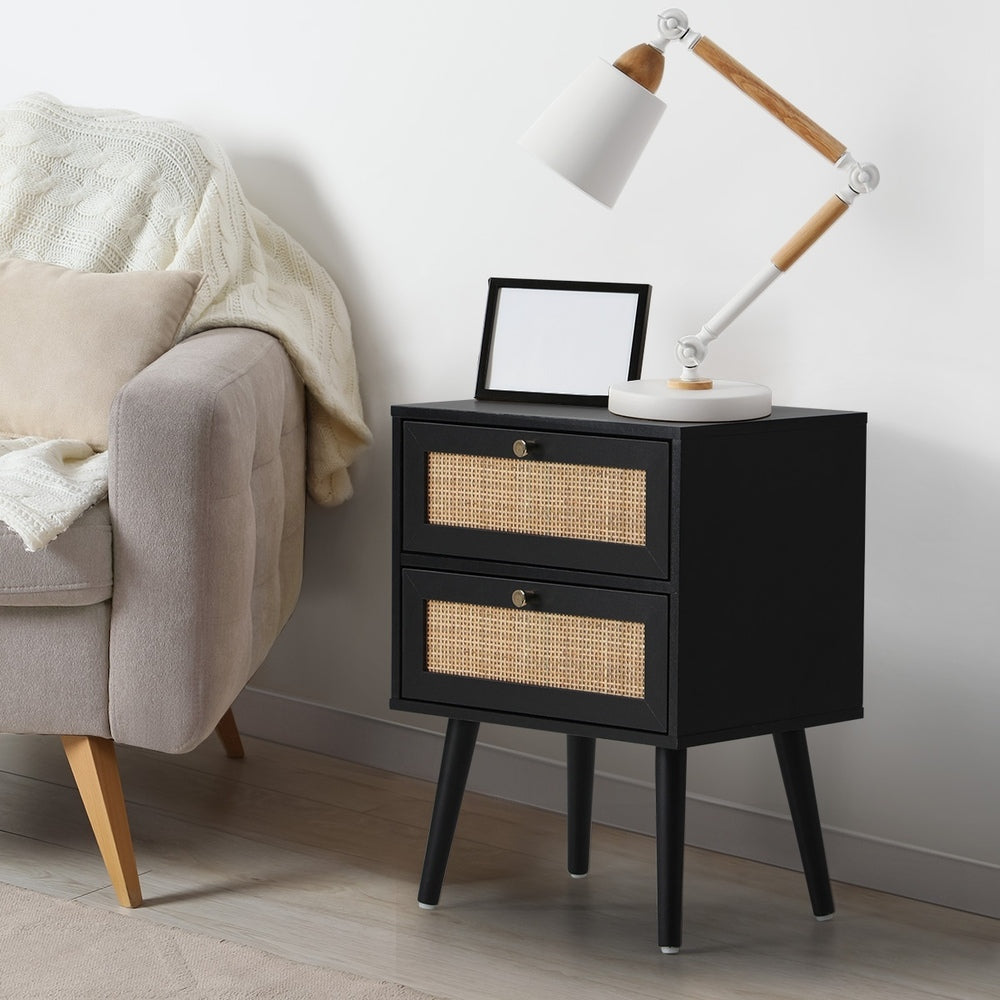 Set of 2 Rattan Bedside Tables with 2 Drawers Storage Cabinet