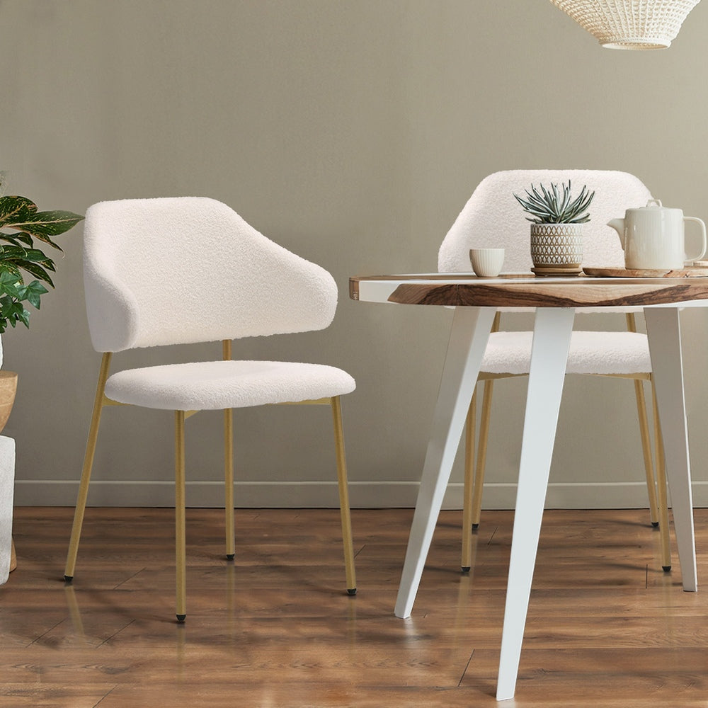 Set of 2 Sherpa Dining Chairs Gold and White