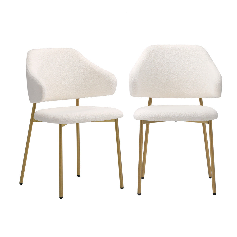 Set of 2 Sherpa Dining Chairs Gold and White