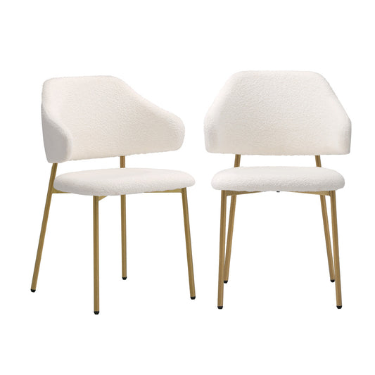 Set of 2 Sherpa Dining Chairs Gold and White