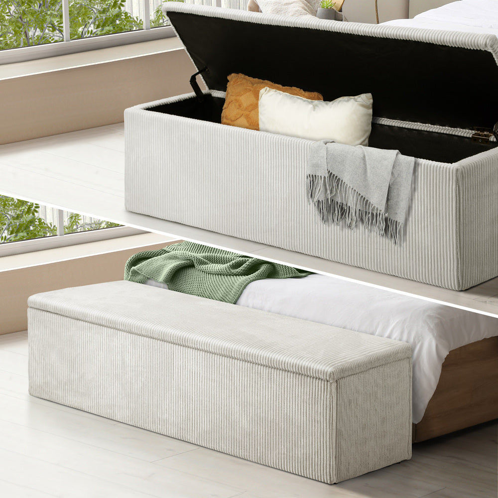 Beige XL Polyester Storage Ottoman Blanket Box