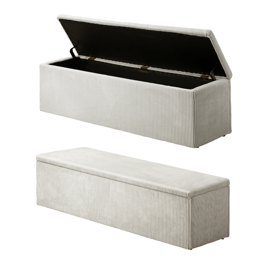Beige XL Polyester Storage Ottoman Blanket Box