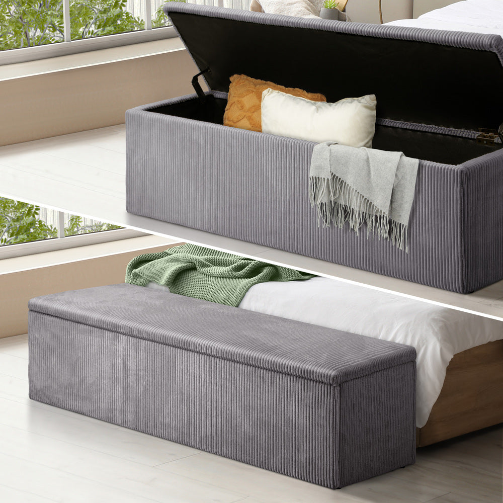 Grey XL Polyester Storage Ottoman Blanket Box