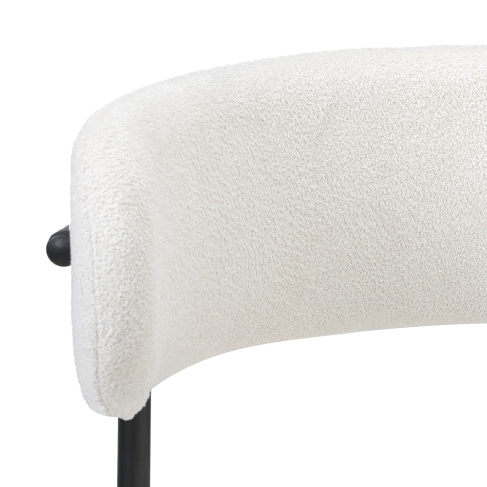 Set of 2 White Boucle Dining Chairs with Seat and Backrest