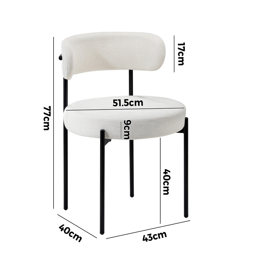 Set of 2 White Boucle Dining Chairs with Seat and Backrest
