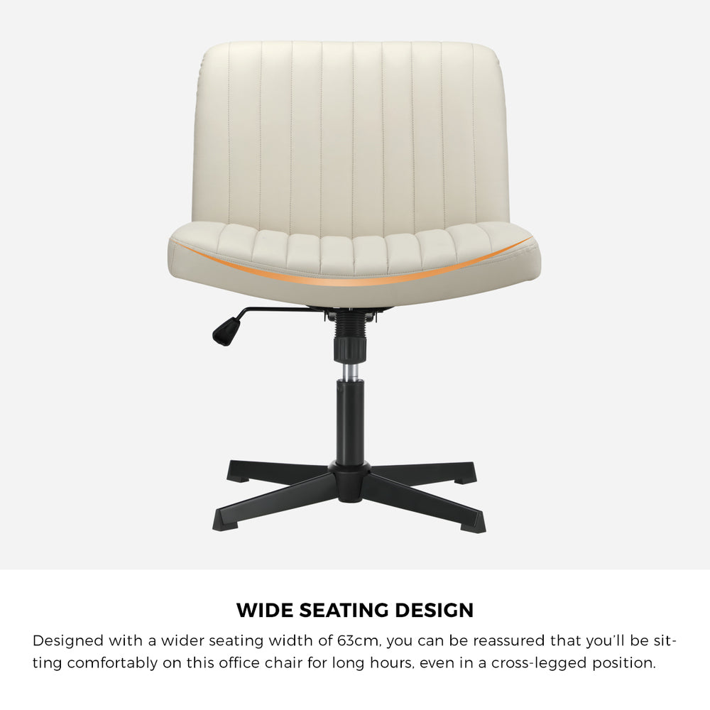 Beige PU Leather Mid Back Office Chair with Wide Seat