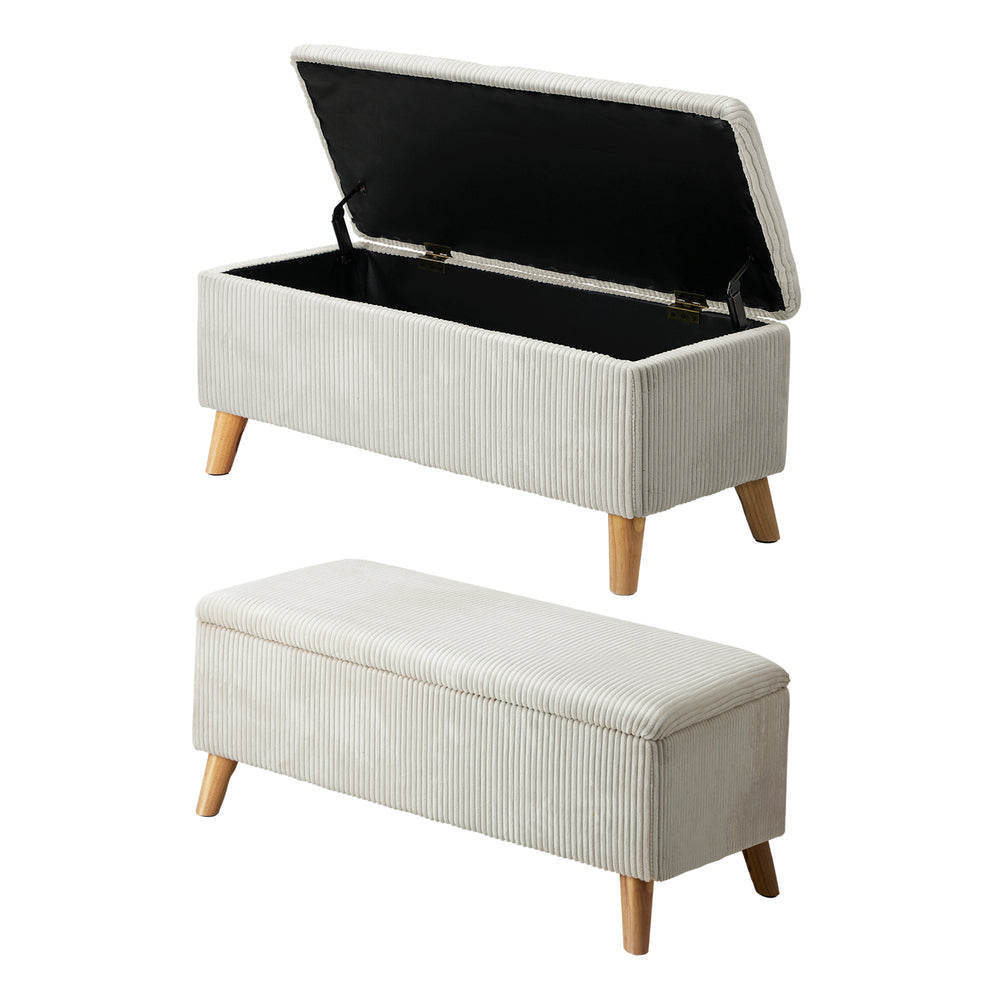 Beige Large Polyester Storage Ottoman Blanket Box