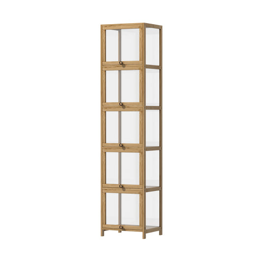 Oak Slim Display Cabinet with 5-Tier Clear Shelves