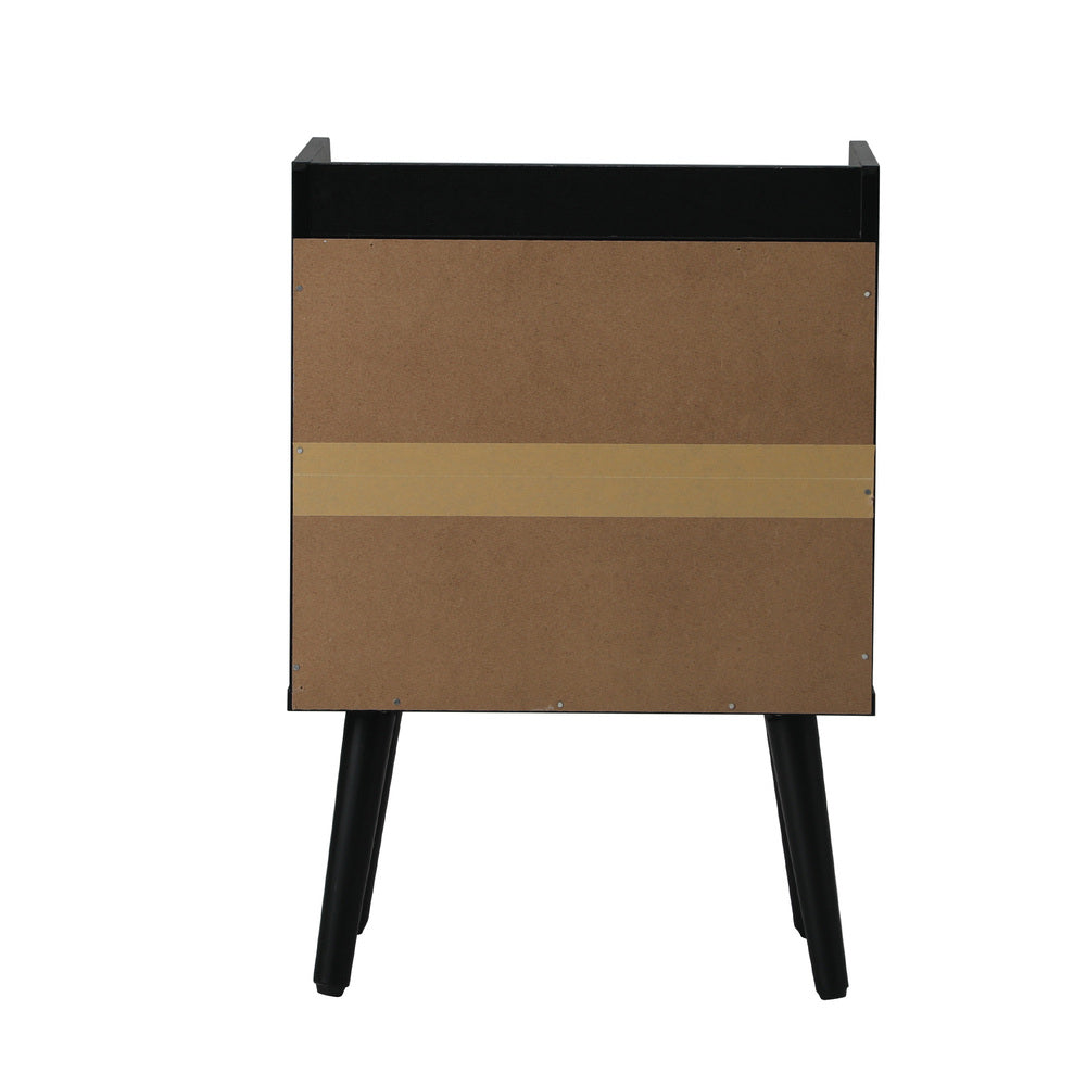 Bedside Table with Drawer and Rattan Side Shelf