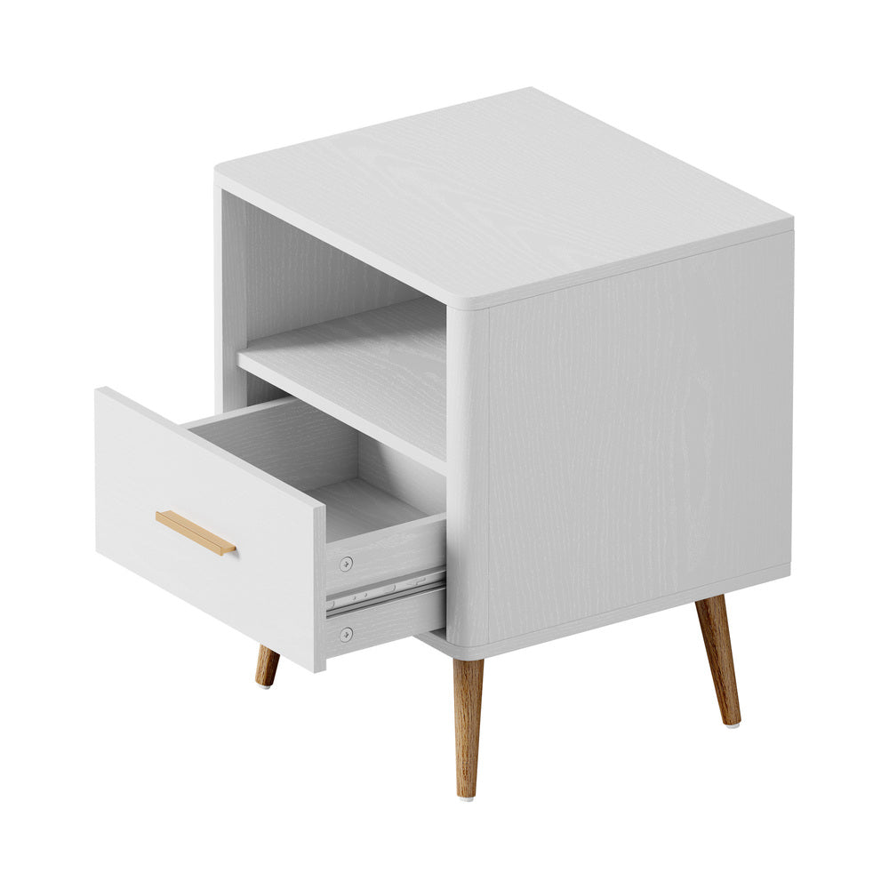White Bedside Table with 1 Drawer and Open Shelf Nightstand