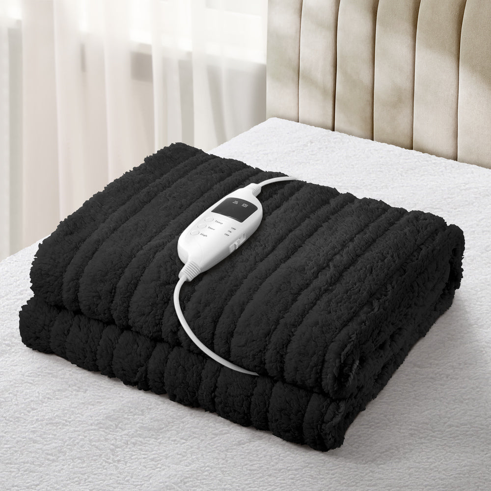 Charcoal Electric Heated Sherpa Throw Blanket