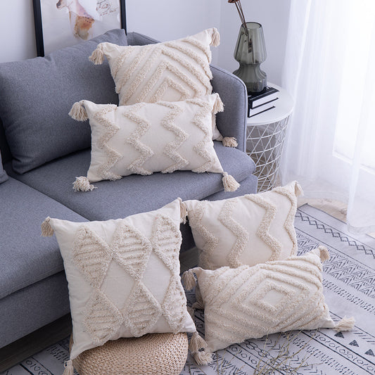 Tufted Cotton-Linen Cushion Cover – 45×45cm | Boho Textured Throw Pillowcase