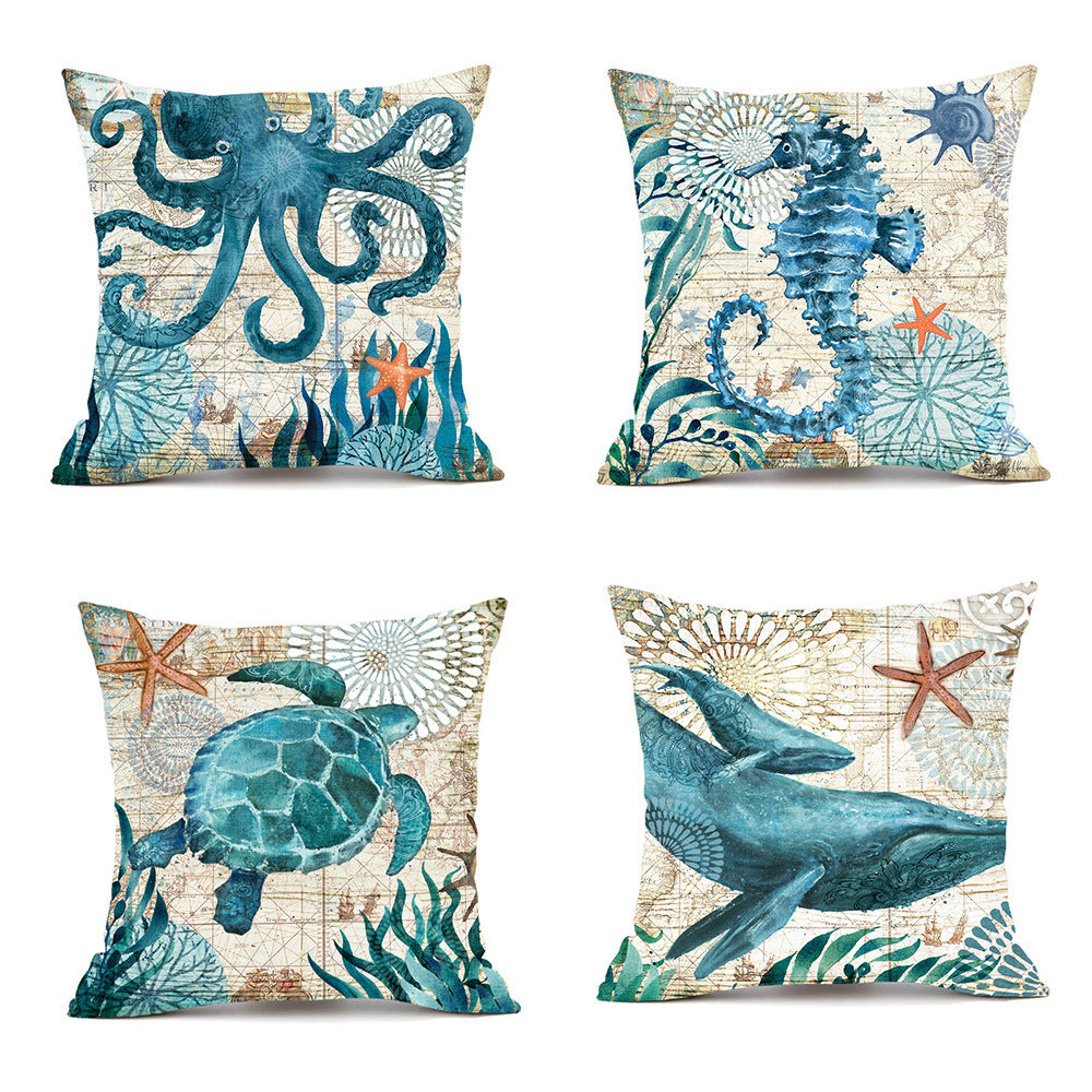 Turtle Printed Cushion Cover – 45x45cm | Modern Throw Pillow Case
