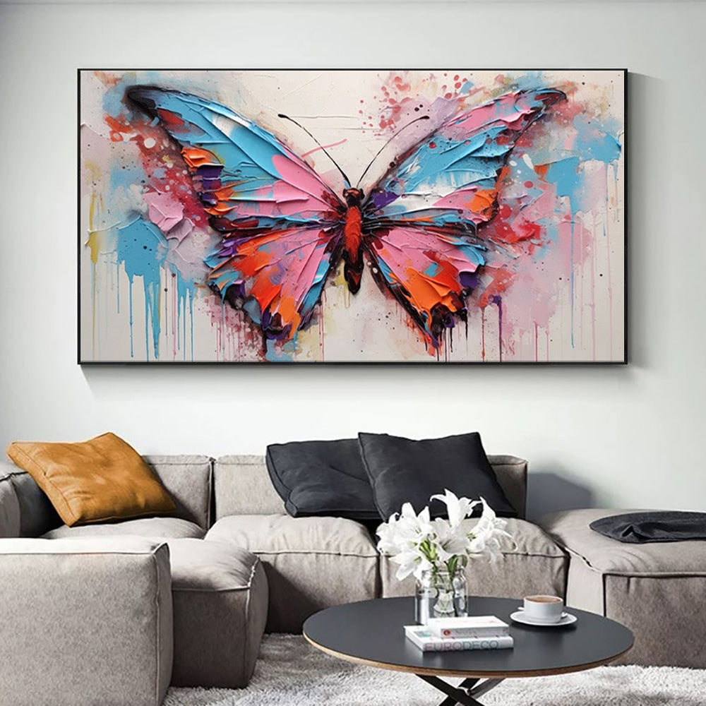 Large Abstract Handmade Canvas Art Modern Acrylic Oil Painting Vibrant Animal Butterfly Wall Home Decor For Living Room