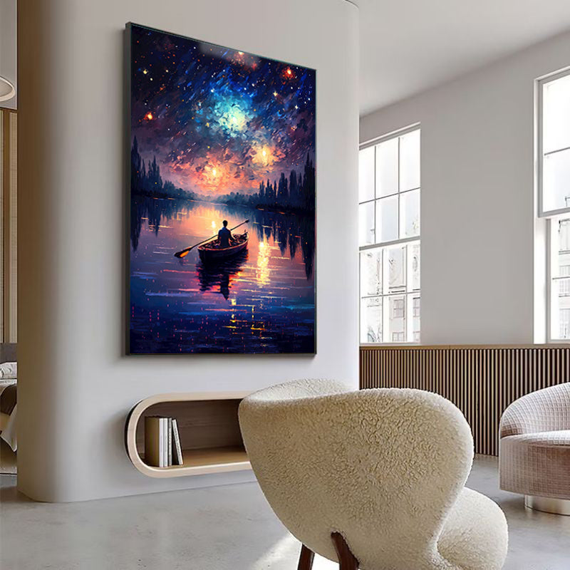 Handmade Oil Painting Canvas Wall Art Decoration Starry Sky Lake Night View Nique Landscape For Home Decor Birthday Gift