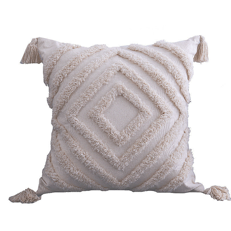 Tufted Cotton-Linen Cushion Cover – 45×45cm | Boho Textured Throw Pillowcase