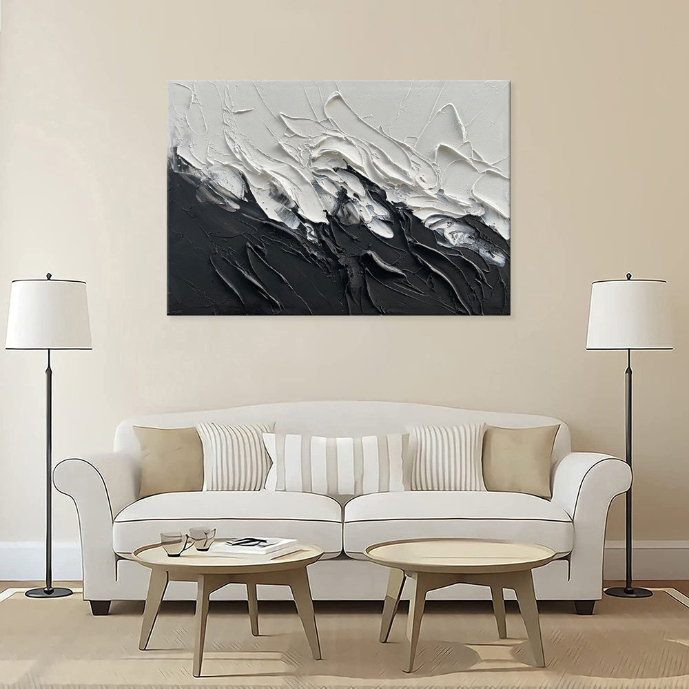 Simple Design Handmade Black And White Knife Thick Oil Painting On Canvas Abstract Wall Art Decor For Living Room Decor As Gifts