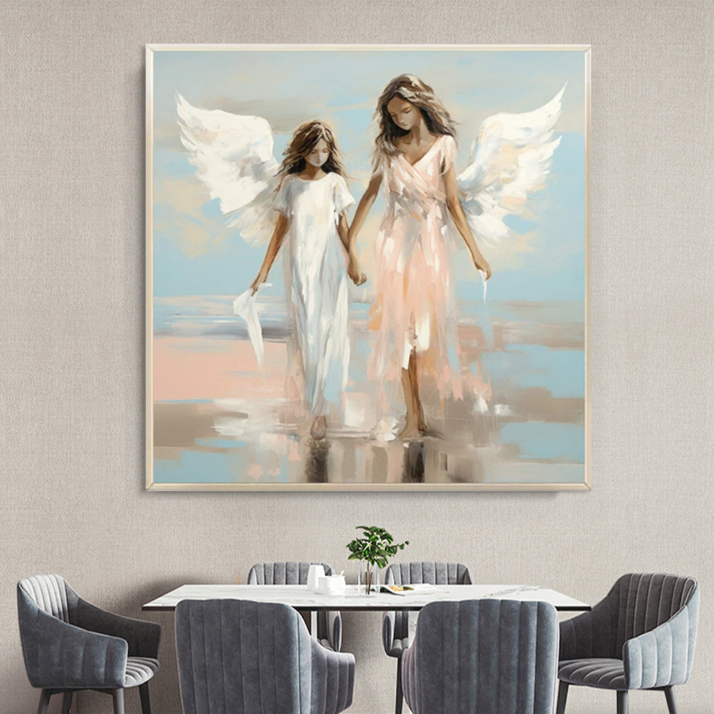Angel Sisters Walking On Water Oil Painting On Canvas Handmade Modern Abstract Wall Art Pictures Religious Home Room Decor