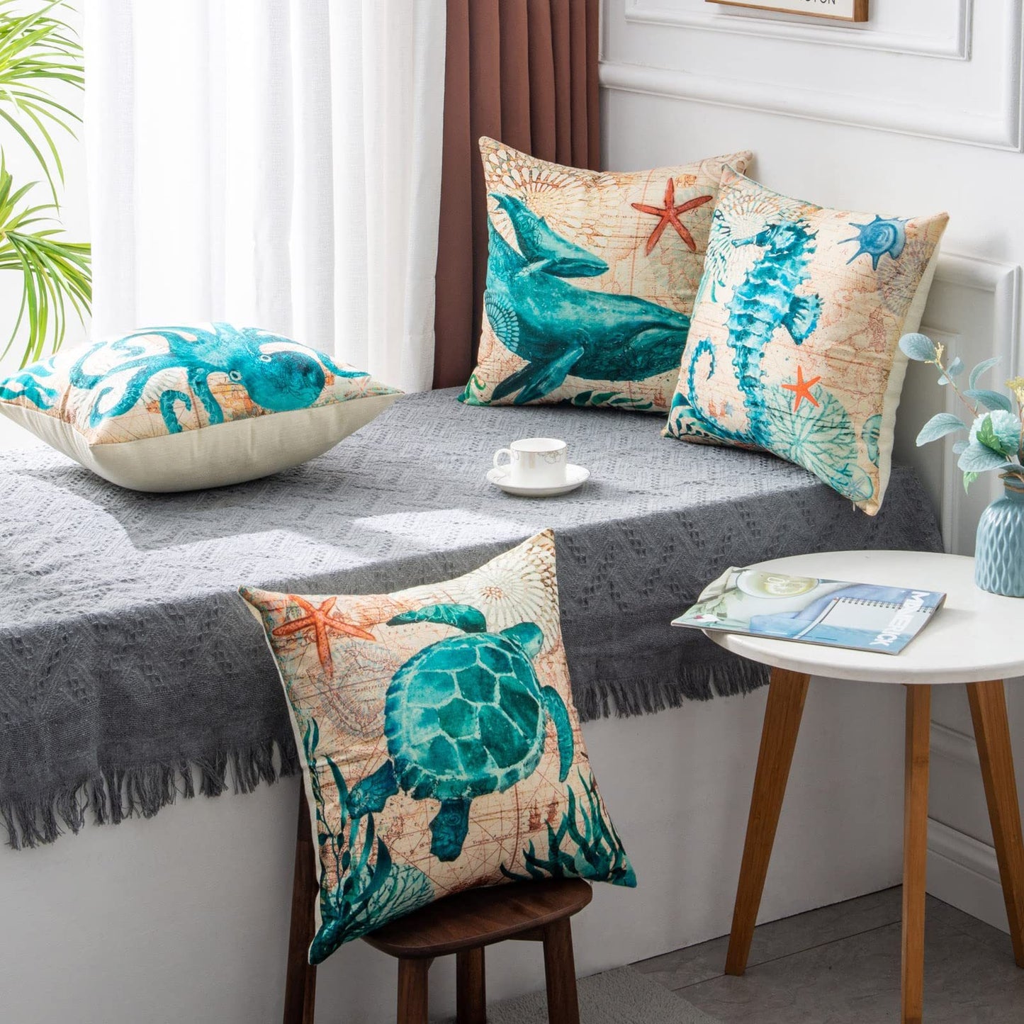 Turtle Printed Cushion Cover – 45x45cm | Modern Throw Pillow Case