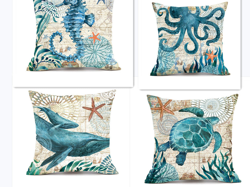 Turtle Printed Cushion Cover – 45x45cm | Modern Throw Pillow Case
