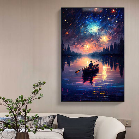 Handmade Oil Painting Canvas Wall Art Decoration Starry Sky Lake Night View Nique Landscape For Home Decor Birthday Gift