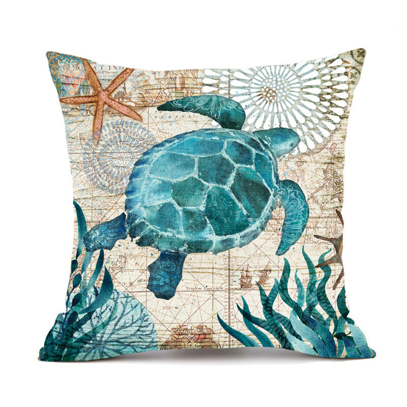 Turtle Printed Cushion Cover – 45x45cm | Modern Throw Pillow Case