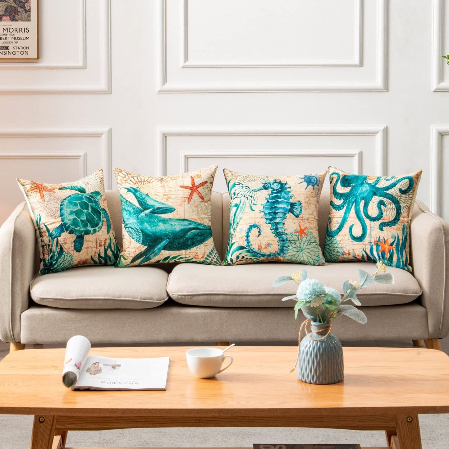 Turtle Printed Cushion Cover – 45x45cm | Modern Throw Pillow Case