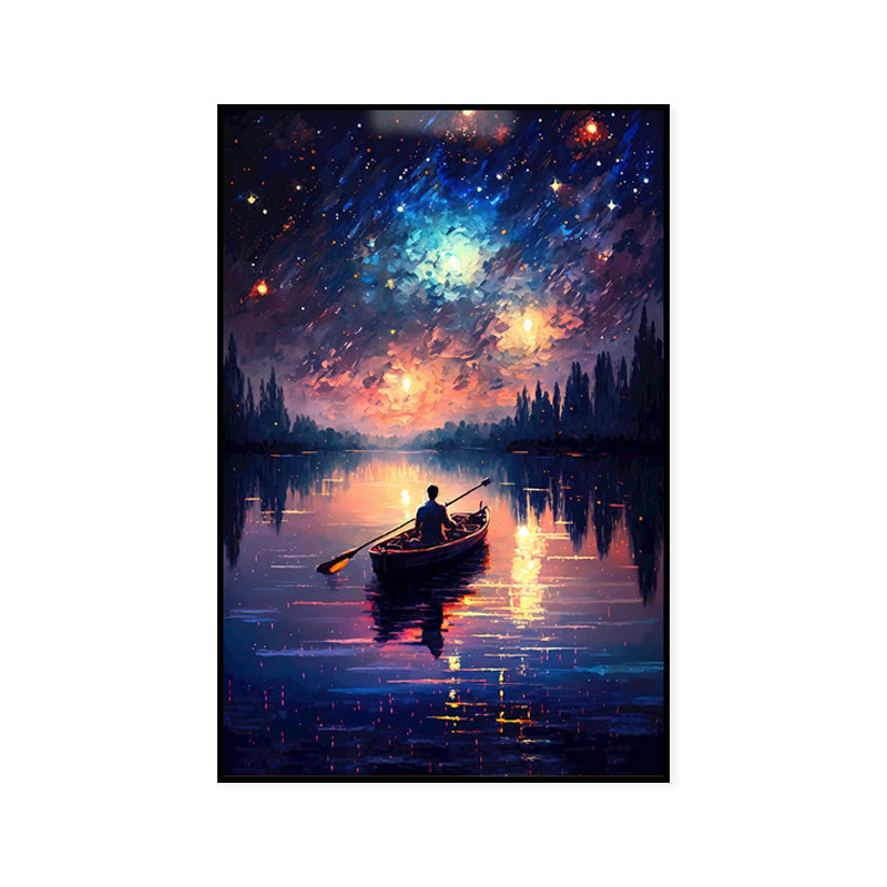 Handmade Oil Painting Canvas Wall Art Decoration Starry Sky Lake Night View Nique Landscape For Home Decor Birthday Gift