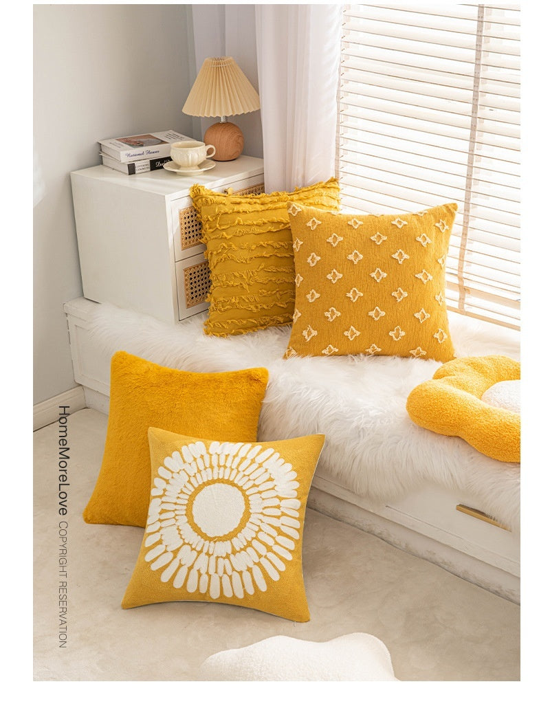Golden Bloom Cushion Cover – 45×45cm | Yellow Throw Pillowcase (Multiple Styles)