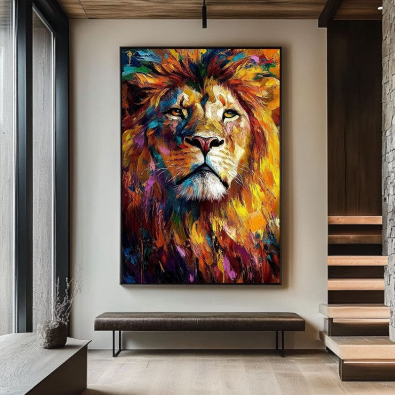 Abstract Animal Canvas Handmade Oil Painting Colorful Lion Painting Modern Stylish Animals Wall Art Home Living Room Decor