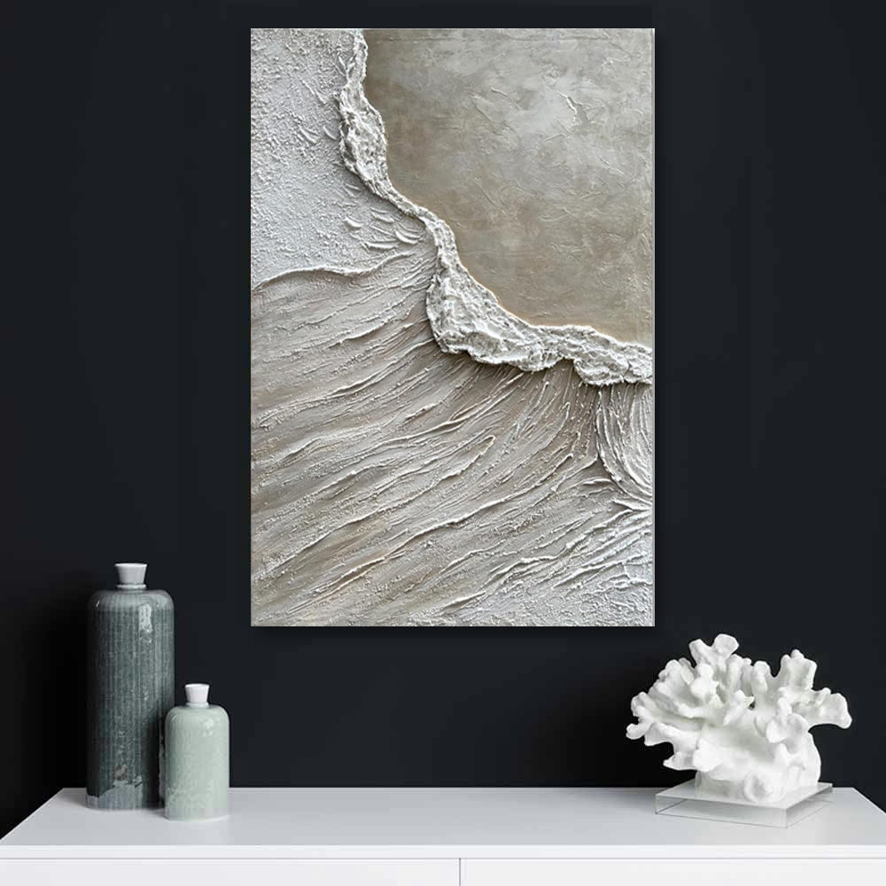 White Sand Texture Palette Knife Oil Painting Handmade Acrylic Art Canvas Unframed Wall Decor Picture For Home Design