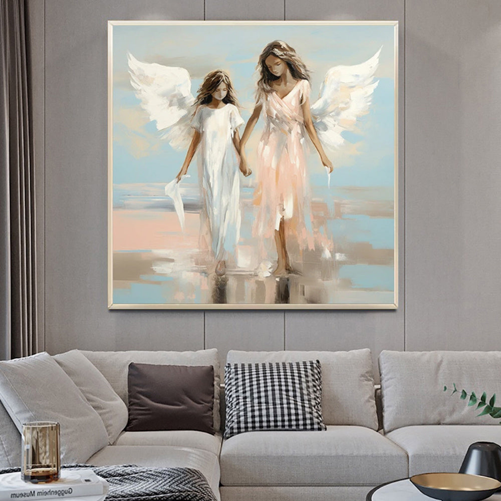 Angel Sisters Walking On Water Oil Painting On Canvas Handmade Modern Abstract Wall Art Pictures Religious Home Room Decor
