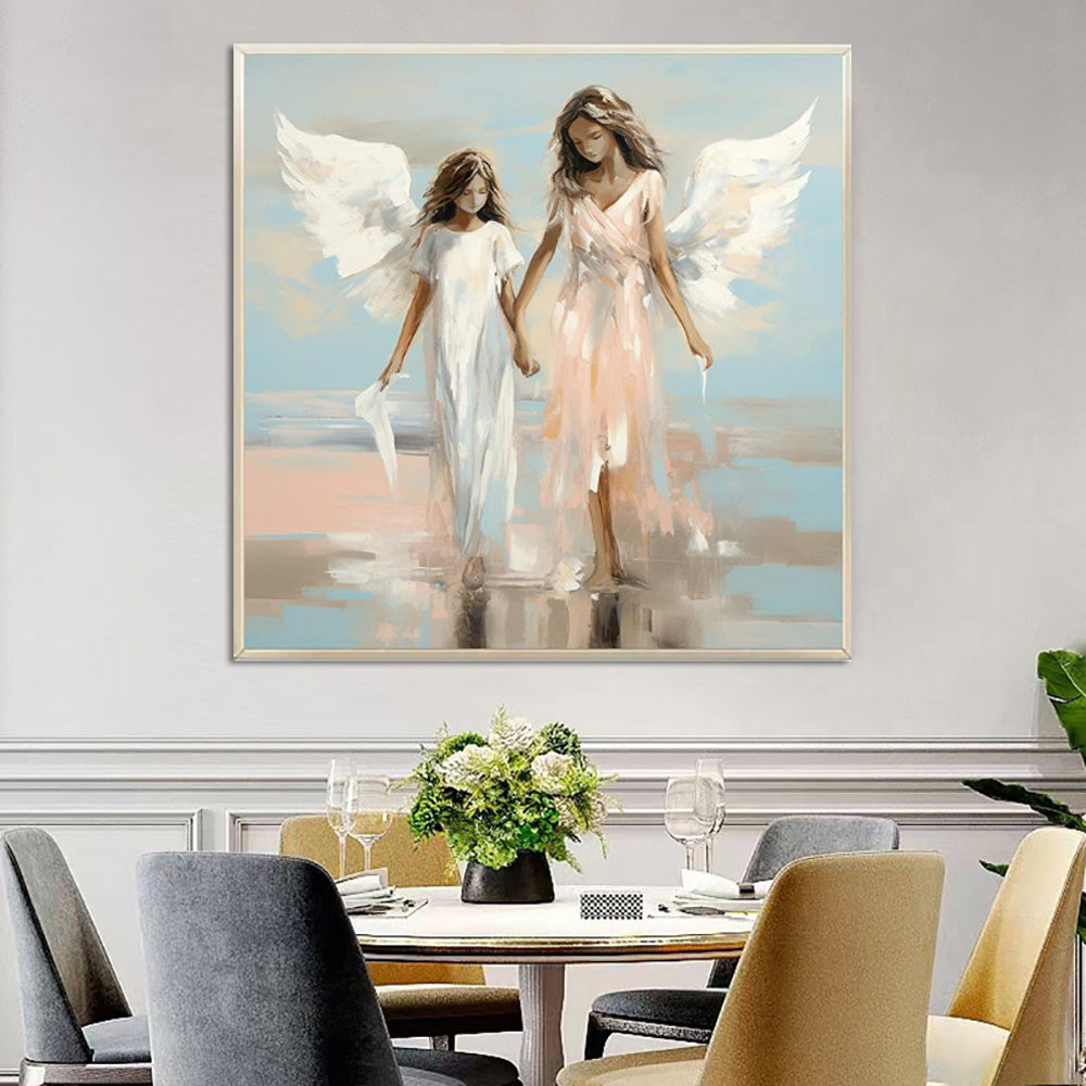 Angel Sisters Walking On Water Oil Painting On Canvas Handmade Modern Abstract Wall Art Pictures Religious Home Room Decor
