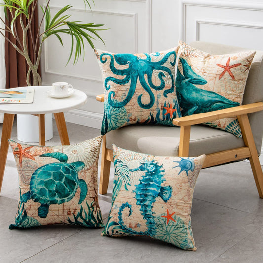 Turtle Printed Cushion Cover – 45x45cm | Modern Throw Pillow Case