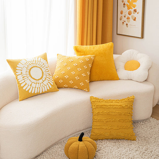 Golden Bloom Cushion Cover – 45×45cm | Yellow Throw Pillowcase (Multiple Styles)