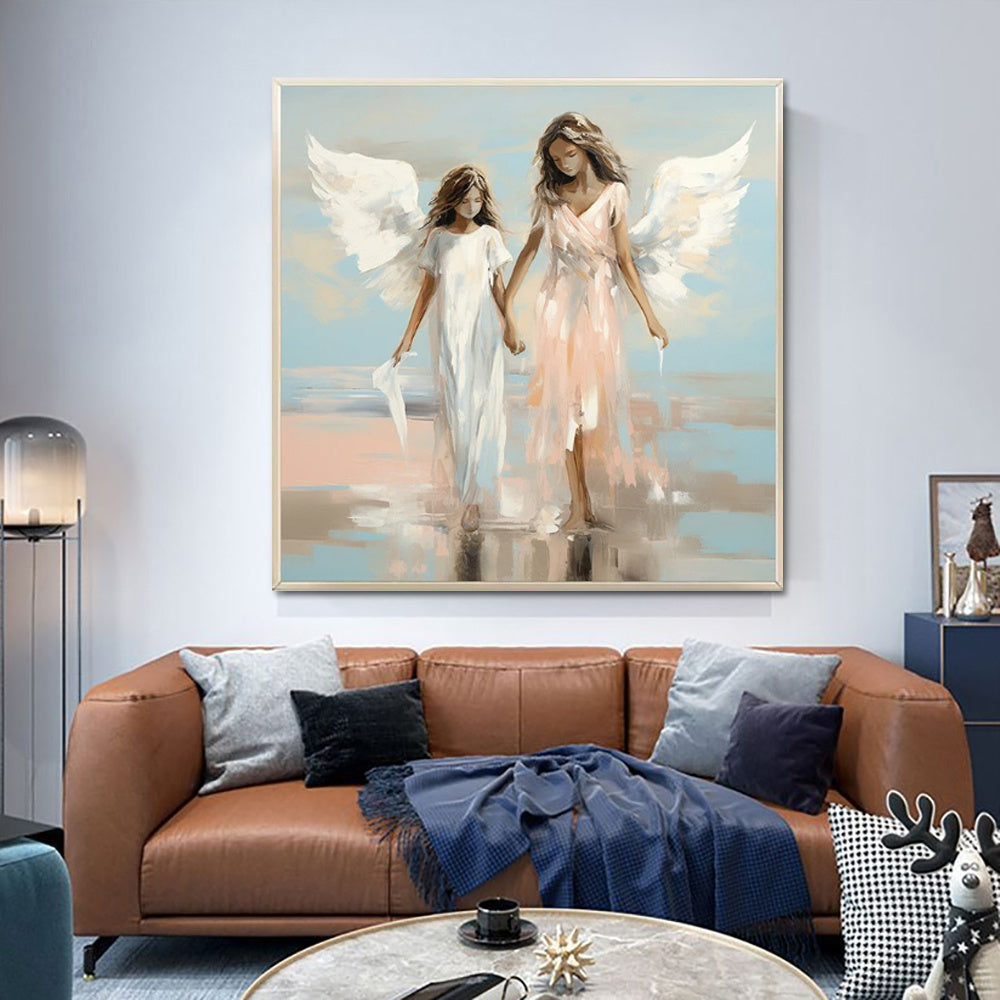 Angel Sisters Walking On Water Oil Painting On Canvas Handmade Modern Abstract Wall Art Pictures Religious Home Room Decor