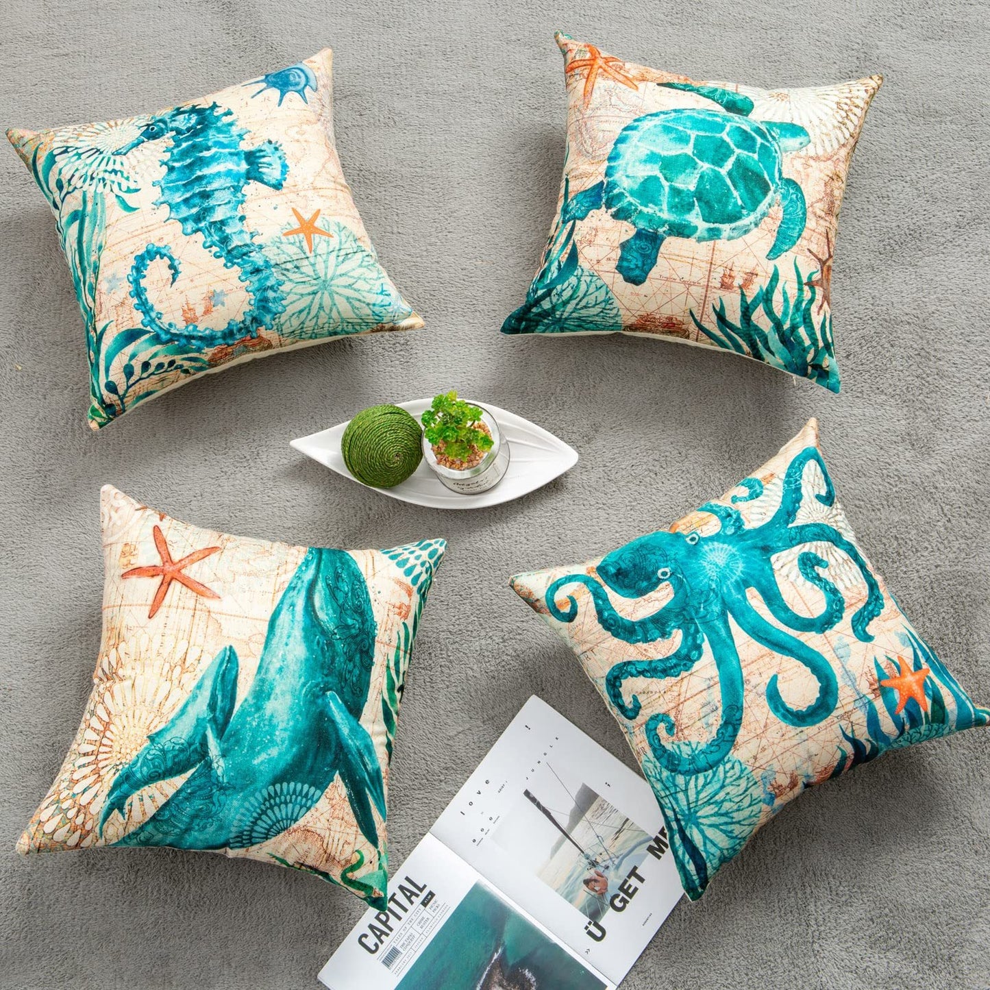Turtle Printed Cushion Cover – 45x45cm | Modern Throw Pillow Case